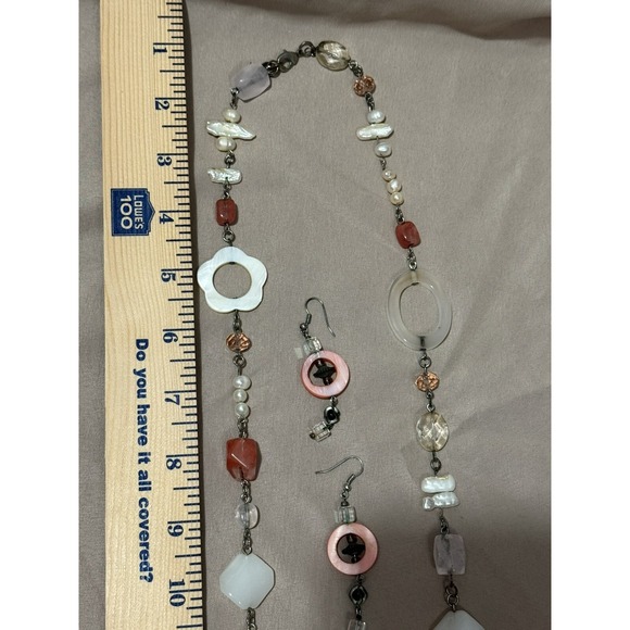 Premier Design BLUSH Mother of Pearl, Shells, Quartz‎ Necklace, 36" - Picture 4 of 6